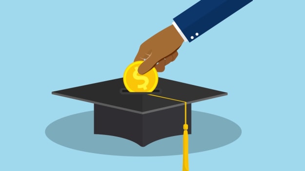 Illustration of putting money into a graduation cap.