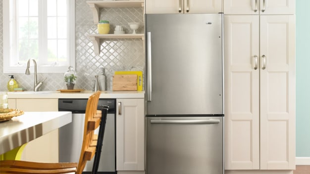Bottom-freezer fridge in a kitchen