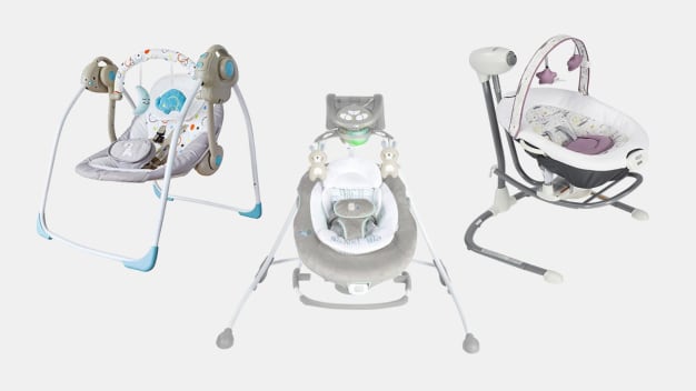 From left to right: Duomilee Soothing Portable Swing for Babies, Ingenuity InLighten 2-in-1 Baby Swing & Rocker with Vibrations & Lights and Graco Duet Sway Swing