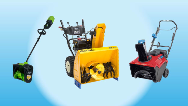 From left: Greenworks 2600602 Snow Blower Power Shovel, Cub Cadet 3X 30" HD Snow Blower, and Toro Power Clear 821 QZE 38757 Snow Blower