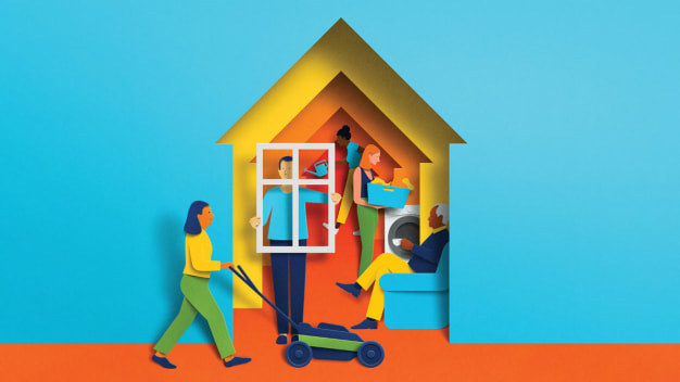 Illustration of people in their homes