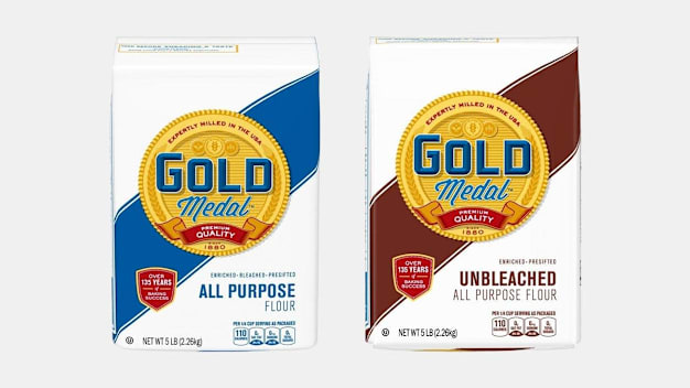 Packages of General Mills Four Gold Medal Bleached and Unbleached All Purpose Recalled Flour
