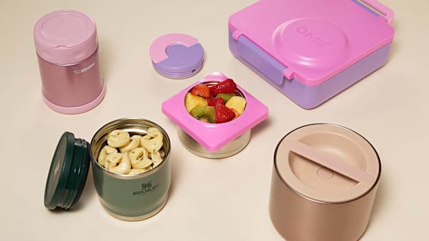 Zojirushi Stainless Steel Food Jar, Ello Benni Kids Lunch Box, OmieBox, and Stanley Adventure To-Go Food Jar.