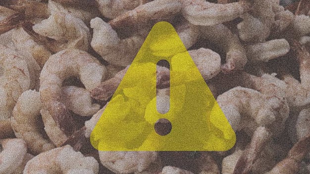 Shrimp with caution sign
