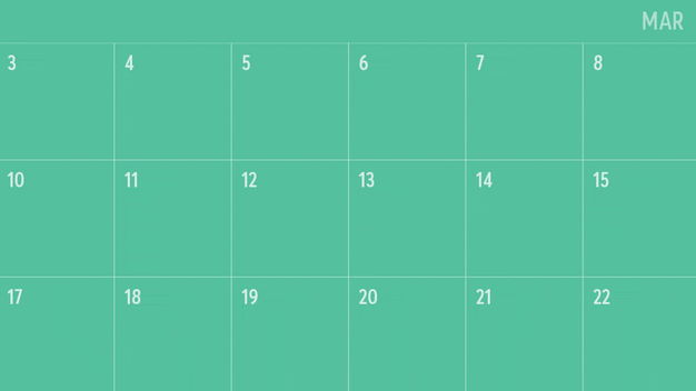 Images of a space heater, an air purifier, and a robotic vacuum rotating on a March calendar.