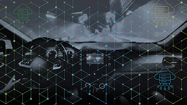 Inside of car with communication overlay