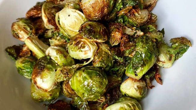 Brussel sprouts made in an air fryer by our editors