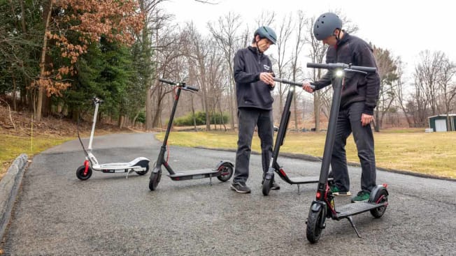 Electric scooters undergoing testing at Consumer Reports' headquarters in Yonkers, N.Y.