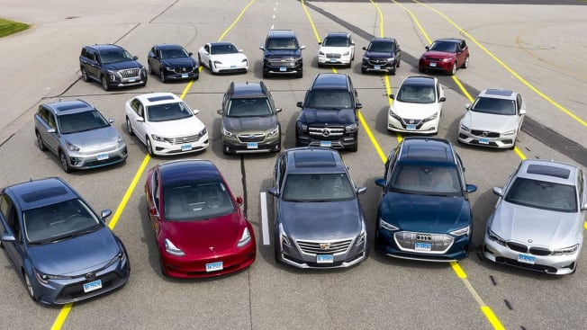 arial view of 18 cars on test track