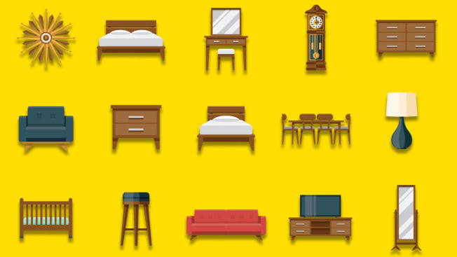 Illustrations of different pieces of furniture.
