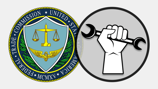 The Federal Trade Commission seal next to the right-to- repair symbol