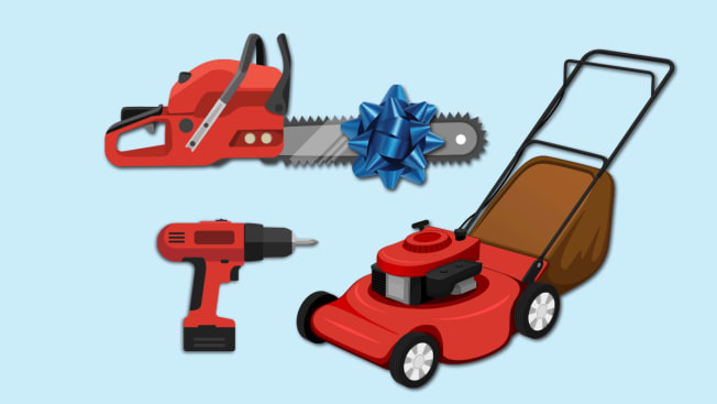 Chainsaw with a bow, a drill and a lawn mower