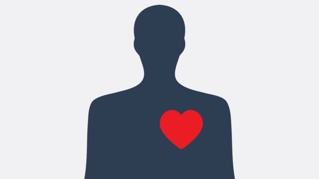 Illustration of a heart beating inside a person and skipping one beat.