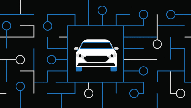 Car in maze pattern that looks like circuit board