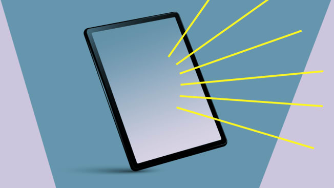 Illustration of a tablet in front of a blue purple background