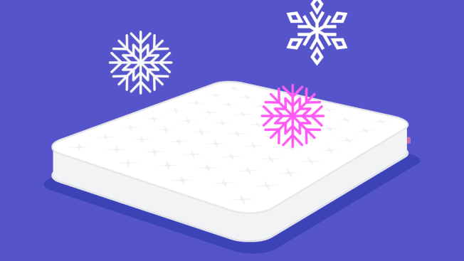 Illustration of a mattress with snowflakes falling on it