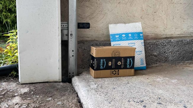 Amazon packages sitting inside a home garage