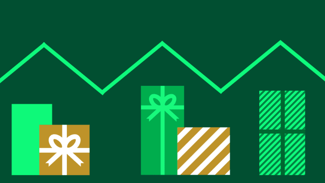 An Illustration of a roof line with gifts underneath