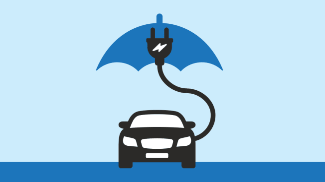 Illustration of car with electric plug going into umbrella