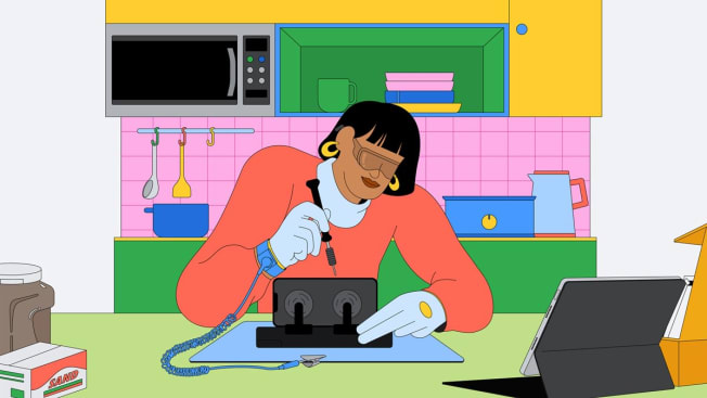 Illustration of person fixing iPhone