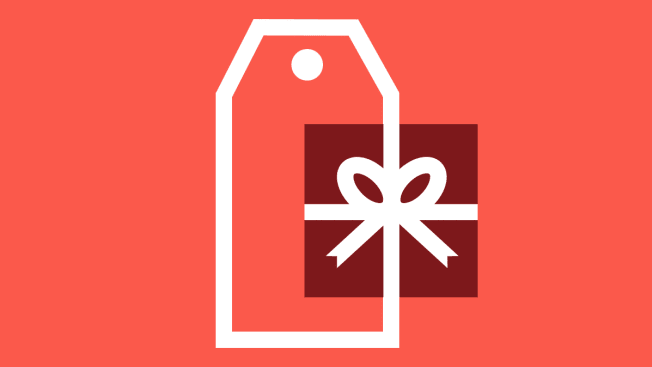 An icon of a sales tag overlaid with an icon of a gift