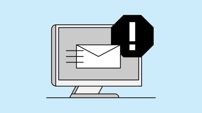 Envelope coming out of computer with caution/stop sign icon