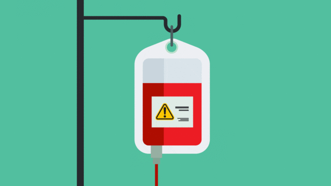An illustrated GIF of a bag of blood slowly emptying