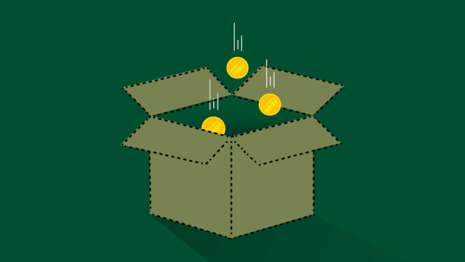 An illustration of a missing box with gold coins falling into it