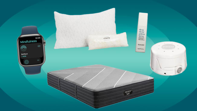 various sleep products such as pillows, mattresses, sound machines, smart watch and pillow spray