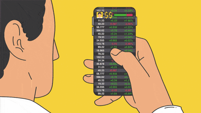 GIF of a person scrolling the stock market on their phone
