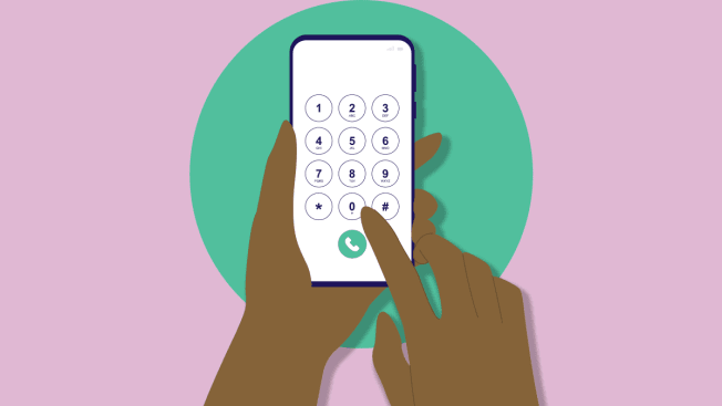 Illustration of a hand hitting number buttons on a cell phone