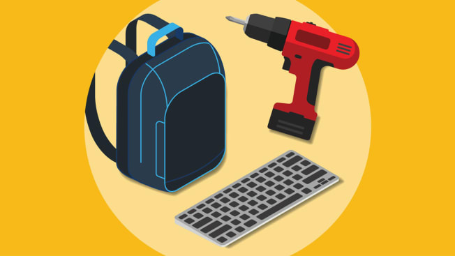 Backpack, keyboard and drill