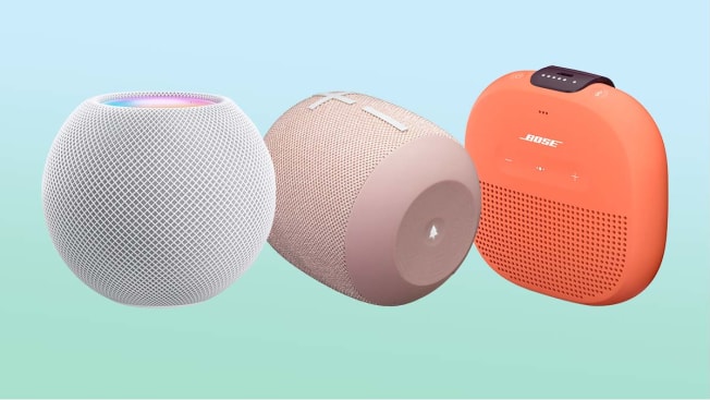 Three small bluetooth speakers made by Apple, Ultimate Ears, and Bose