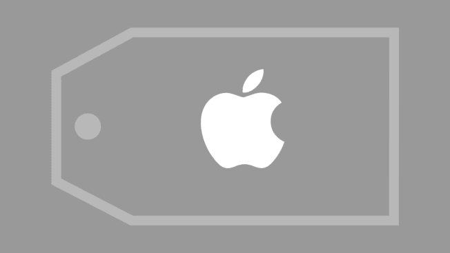 Apple logo on shopping tag with grey background