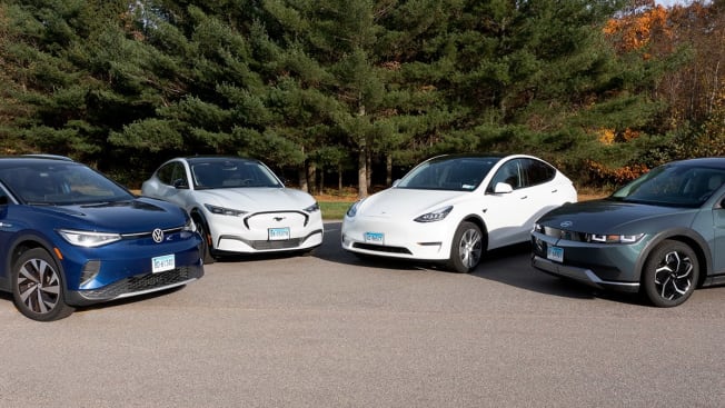 Volkswagen ID.4, Ford Mustang Mach-E, Tesla Model Y, and Hyundai Ioniq 5
