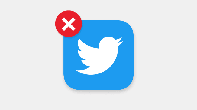 Twitter app with red cancel X over it.