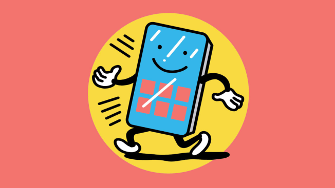 Smartphone cartoon person walking