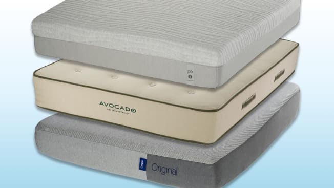 Sleep Number 360 p6 Smart Bed Mattress, Avocado Green Mattress, and Casper Original Mattress.