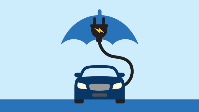 Illustration of car with electric plug going into umbrella