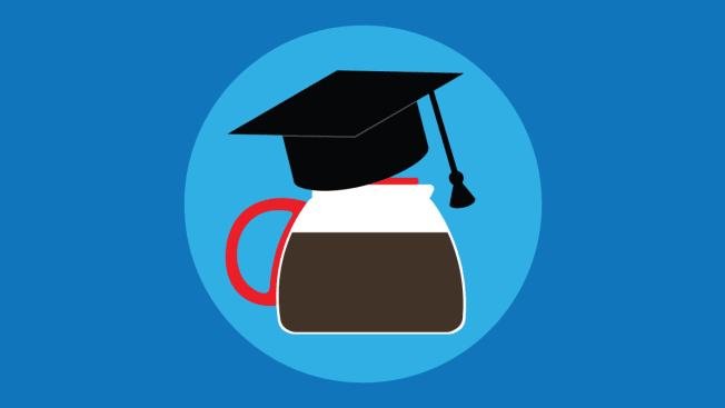 Coffee pot with graduation cap