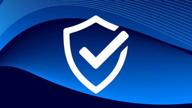 blue wave graphic graphic with white safety shield and checkmark logo
