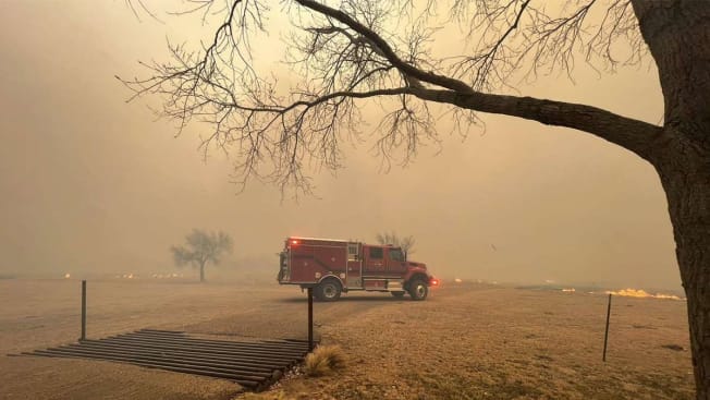 A fire truck driving towards the Smokehouse Creek fire at the Texas panhandle region in Texas, United States on February 29, 2024.
