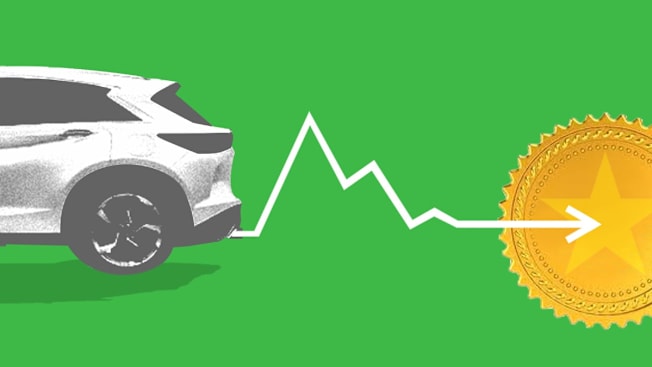 illustration of car with fever line coming out of exhaust pointing to star medallion