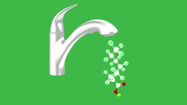 illustration of faucet with molecules coming out of it