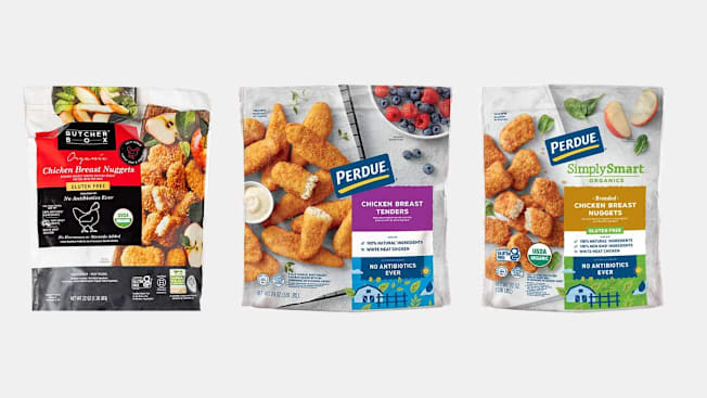 Frozen BUTCHER BOX® Organic Gluten Free Chicken Breast Nuggets, Frozen PERDUE®Chicken Breast Tenders, and Frozen PERDUE® Simply Smart® Organics Gluten Free Breaded Chicken Breast Nuggets