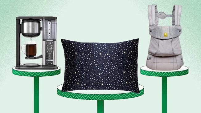 Ninja coffee machine, Brooklinen pillowcase, 
LÍLLÉbaby Baby Carrier