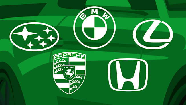 Subaru, BMW, Lexus, Porsche, Honda logos on green door background