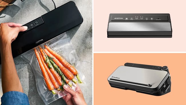 Anova vacuum sealer with bag of carrots, FoodSaver and Geryon vacuum sealers