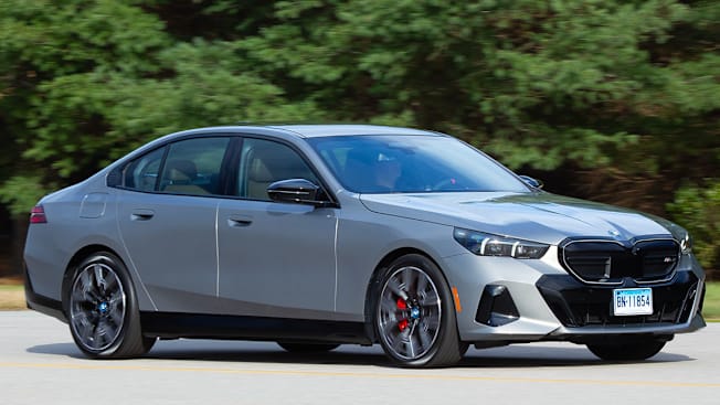 2024 BMW i5 driving at CR's Auto Test Center
