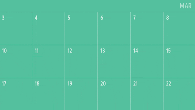 Images of a space heater, an air purifier, and a robotic vacuum rotating on a March calendar.